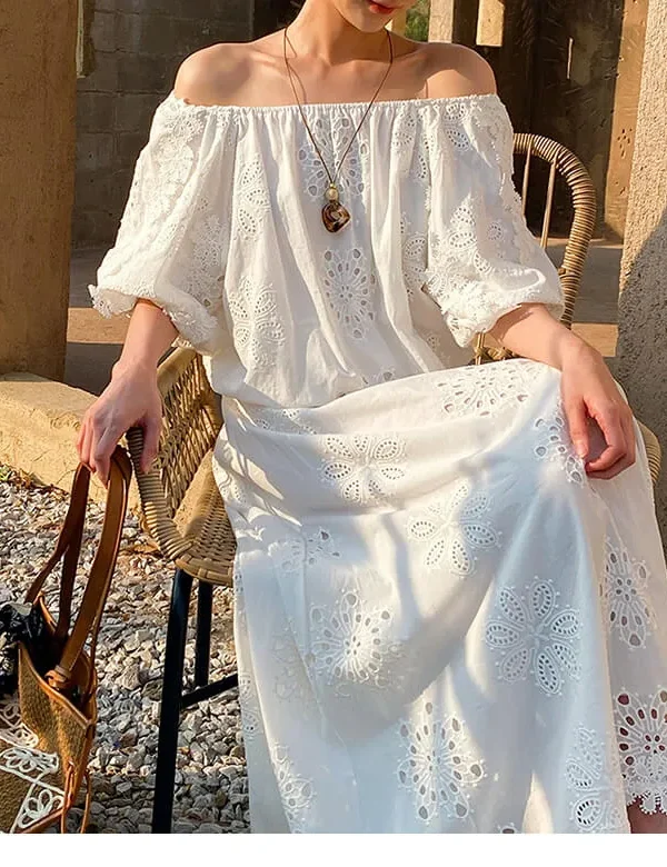 French Riviera Breathable Cotton Broderie Anglaise Maxi Skirt