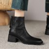 Retro Plus Size Women's Shoes Square Toe Block Heel Sheepskin Ankle Boots Back Zipper