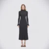 Chic Turtleneck Long Sleeve Wool Knit Midi A-Line Dress Wrinkle-Free