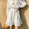 French Riviera Breathable Cotton Broderie Anglaise Midi Shirt Dress