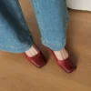 Handmade Square Toe Buckle Leather Block Heel Women Mary Janes Shoes