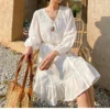 French Riviera Breathable Cotton Broderie Anglaise Midi Shirt Dress