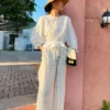 Women's Cotton Floral Embroidery Lace Ruffle Puff 3/4 Sleeve Top Skirt Set