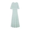 Elegant Light Green Hollow Out Knit Midi Dress Short Sleeve High Waist