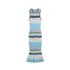 Elegant Sleeveless Round Neck Wavy Stripe Midi Knit Fishtail Dress Skin-Friendly Cooling