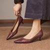 Women's Pointed Toe Kitten Heel Genuine Leather Slip On Pumps Daily Shoes