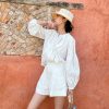 Women's French White Cotton Pleated Long Sleeve Shirt