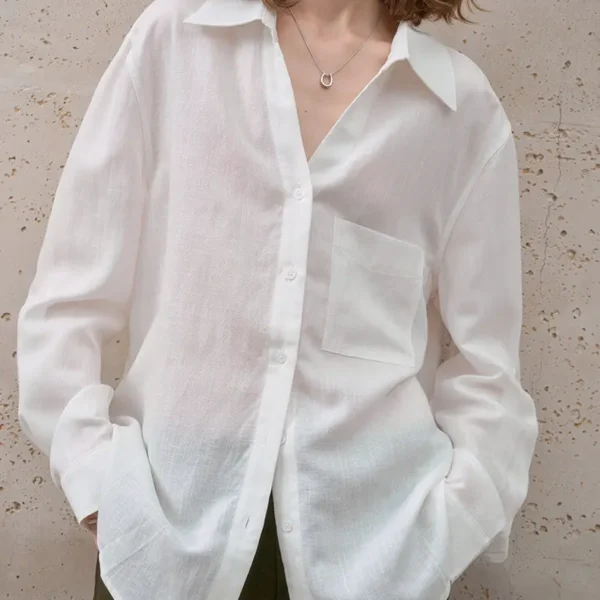 Minimalist Breathable Pure Linen Loose Long Sleeve Shirt