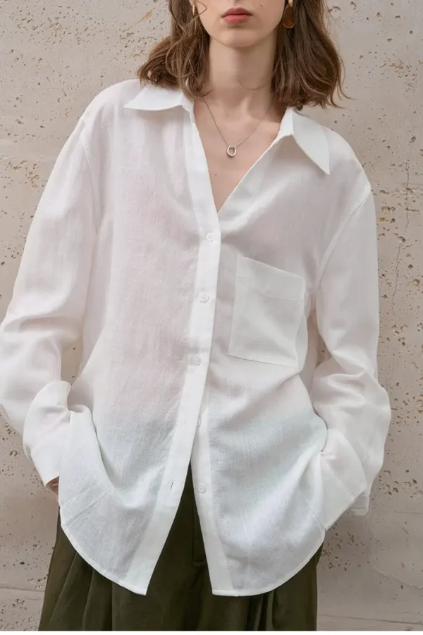 Minimalist Breathable Pure Linen Loose Long Sleeve Shirt