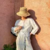 Women's Cotton Floral Embroidery Lace Ruffle Puff 3/4 Sleeve Top Skirt Set