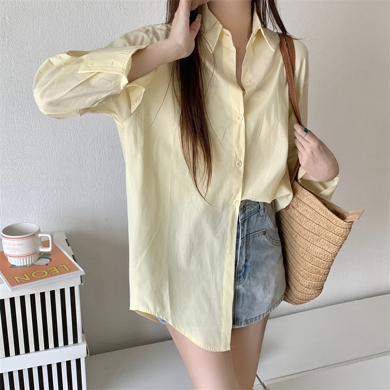 Women's Loose French Long Sleeve Polo Collar Elegant Office Shirt
