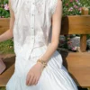 French Riviera Breathable Broderie Anglaise Cotton Sleeveless Blouse