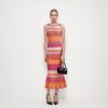 Elegant Sleeveless Round Neck Wavy Stripe Midi Knit Fishtail Dress Skin-Friendly Cooling