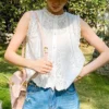 French Riviera Breathable Broderie Anglaise Cotton Sleeveless Blouse