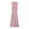 Womens Elegant Sleeveless Striped Knit Midi Dress Skin-Friendly Cooling High Waist A Line