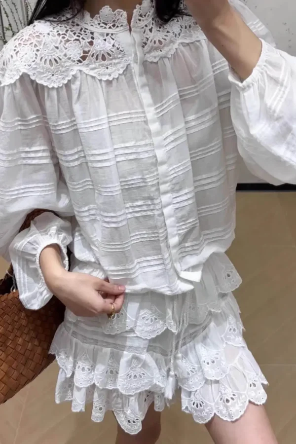 French Riviera Breathable Cotton Broderie Anglaise Long Sleeve Blouse