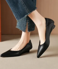 Women's Pointed Toe Wedge Heel Pumps Leather Dress Shoes