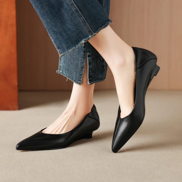 Women's Pointed Toe Wedge Heel Pumps Leather Dress Shoes