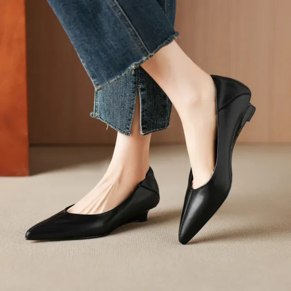 Women's Pointed Toe Wedge Heel Pumps Leather Dress Shoes