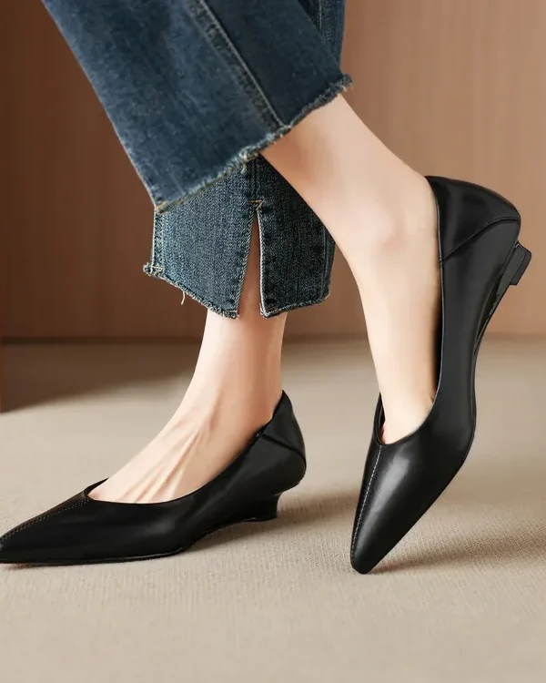 Women's Pointed Toe Wedge Heel Pumps Leather Dress Shoes