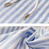 Women's Resort Striped Linen Mix Short Sleeve Loose V Neck Shirt Lace Tassel