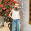 French Riviera Breathable Broderie Anglaise Cotton Sleeveless Blouse