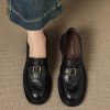Women's Square Toe Block Heel Sheepskin Loafers