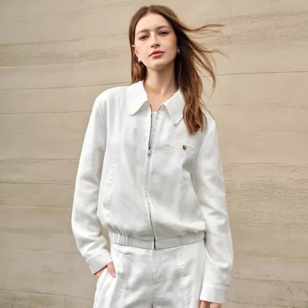 Minimalist Sustainable Lyocell Linen Cropped Collared Jacket