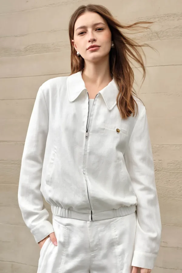 Minimalist Sustainable Lyocell Linen Cropped Collared Jacket