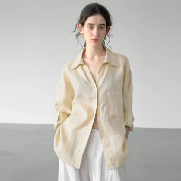Minimalist Breathable Pure Linen Loose Long Sleeve Shirt
