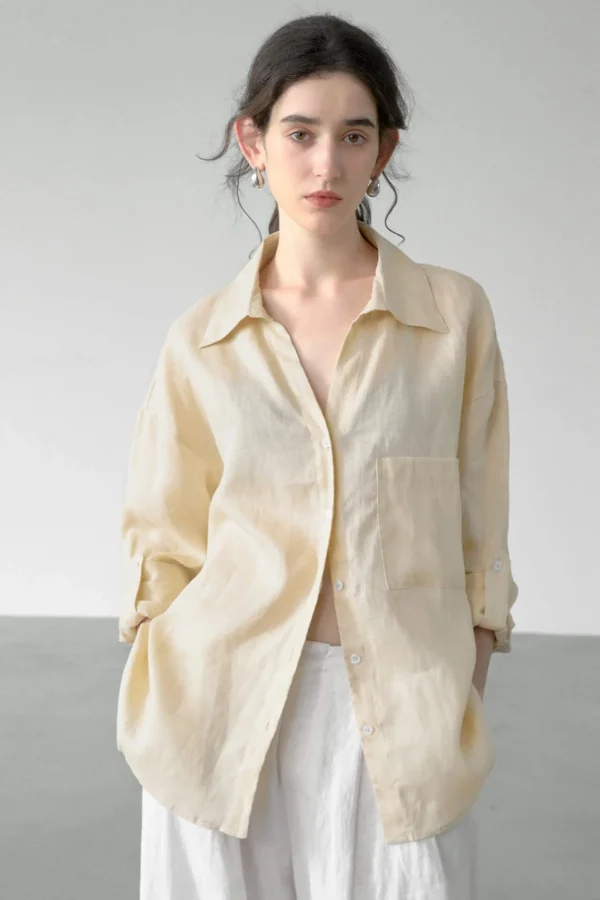 Minimalist Breathable Pure Linen Loose Long Sleeve Shirt