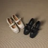Women's Casual Cutout Leather Low Thick Heel Round Toe Sandals
