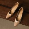 Women's Leather Block Heel Square Toe SlipOn Vintage Pumps Classic Dress Shoes