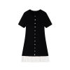 Elegant Color Block Short Sleeve Button Front Pleated Hem Knit Dress Skin-Friendly Cooling