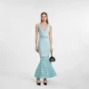 Elegant Sleeveless V-Neck Beaded Mid-Length Knit Mermaid Dress Skin-Friendly Cooling