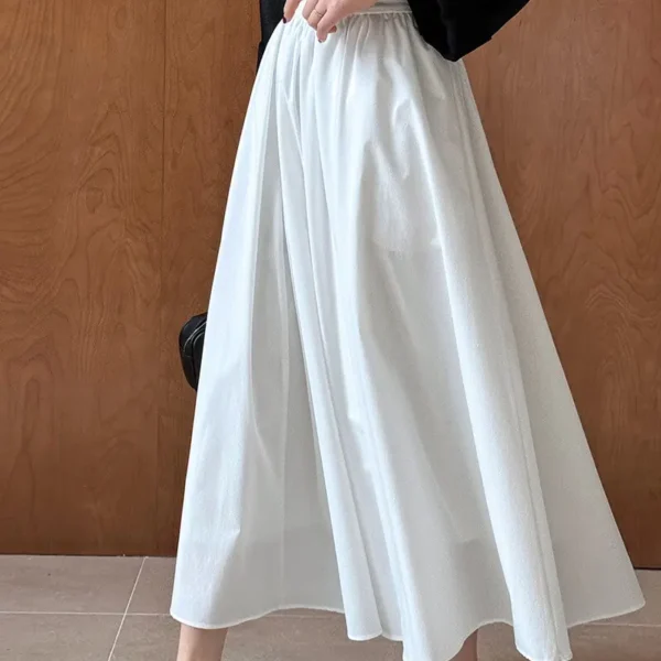 French Casual Stretch Blended Fabric Pleated Midi Skirt