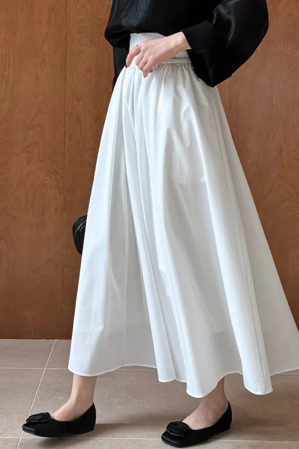 French Casual Stretch Blended Fabric Pleated Midi Skirt