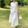 French Riviera Breathable Cotton Broderie Anglaise Midi Skirt