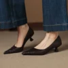 Women's French Sheepskin Pointed Toe Stiletto Heel Pumps Classic Dress Shoes