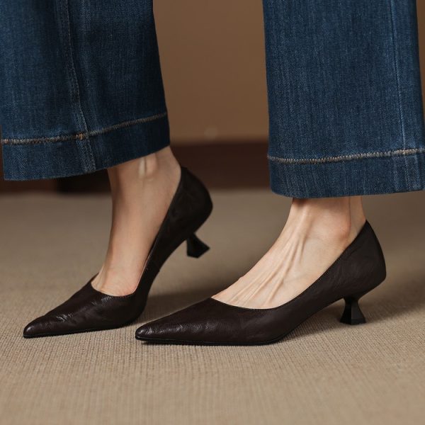 Women's French Sheepskin Pointed Toe Stiletto Heel Pumps Classic Dress Shoes