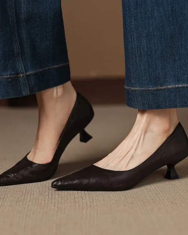 Women's French Sheepskin Pointed Toe Stiletto Heel Pumps Classic Dress Shoes