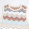 Elegant Sleeveless Chevron Knit Midi Dress Crew Neck High Waist Casual