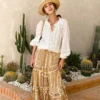 Boho White Breathable Cotton Broderie Anglaise Puff Sleeve Blouse