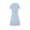 Skin-Friendly Cooling Sequin Ribbed Knit Polo Short Sleeve Midi Dress Casual