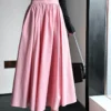 French Casual Stretch Blended Fabric Pleated Midi Skirt