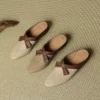Women's Rounded Toe Sheepskin Colorblock Mules Block Heel Perforated Sandal