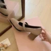 Women's Round Toe Thick Heel Medium Heel Sheepskin Mary Jane Dress Shoes