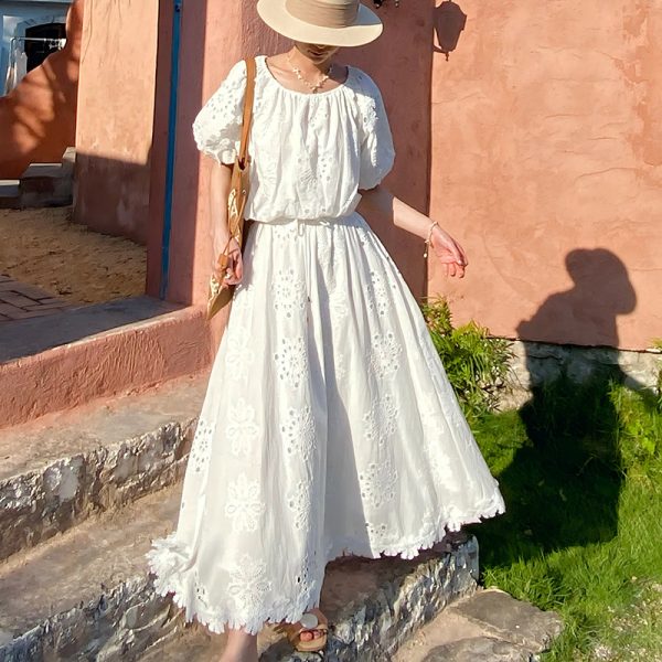 French Riviera Breathable Cotton Broderie Anglaise Maxi Skirt