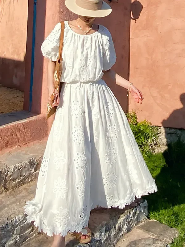 French Riviera Breathable Cotton Broderie Anglaise Maxi Skirt