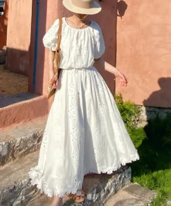French Riviera Broderie Anglaise Cotton Bardot Blouse